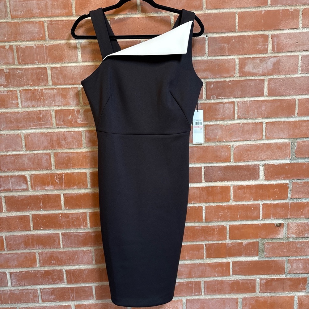 Calvin Klein One Shoulder Black and White Dress
